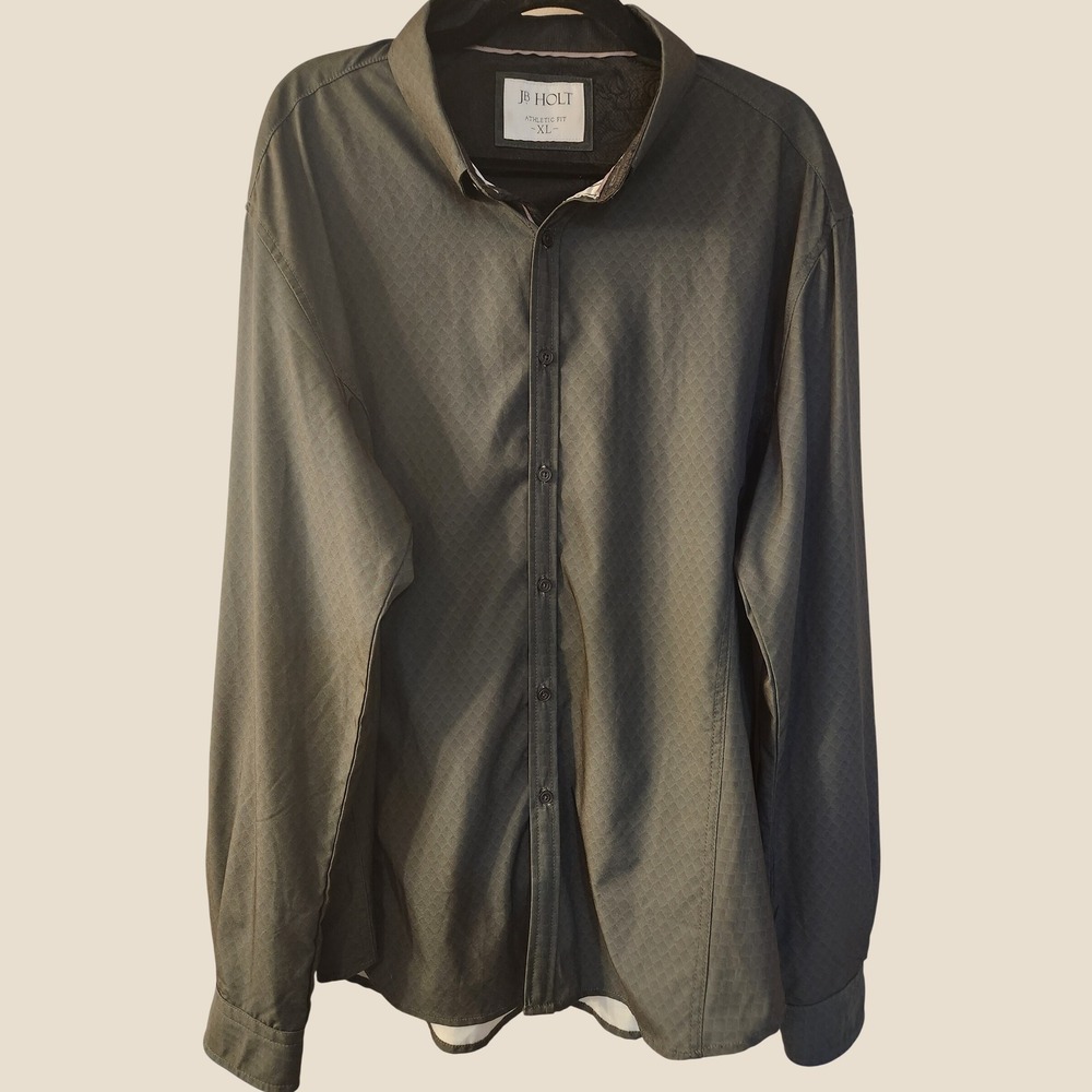 JB Holt Athletic Fit Dark Olive Textured Long Sleeve Button Down Shirt XL